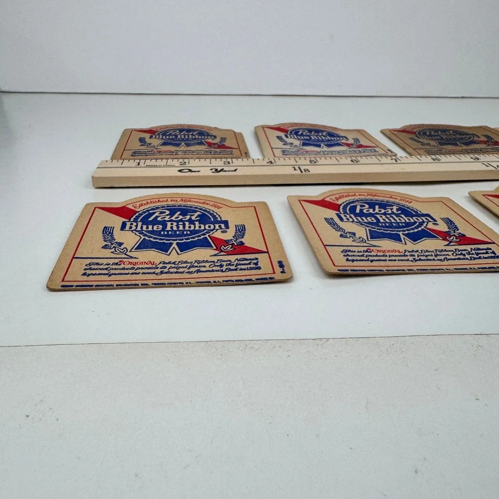 10 Vtg Pabst Blue Ribbon Beer Thin Cardboard Drink Coaster Collectible Used READ